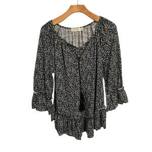 Faded Glory Blouse Women's Size Medium Black White Floral